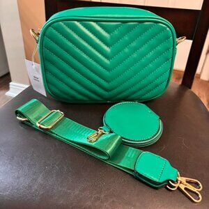 Brand New Green Quilted Crossbody Bag with Coin Pouch
